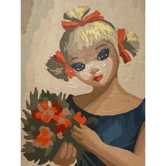 VTG Framed MCM 1960s Big Eyed Ballerina Girl Oil Painting On Canvas Maio 3D Text - Picture 2 of 5